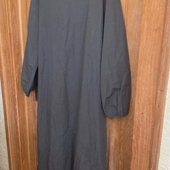 Zara Long Button Down Cinch Front Gray Cotton Dress - Picture 8 of 9